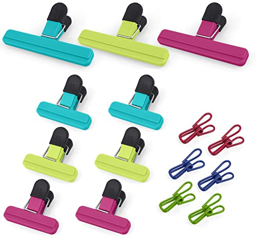AUAUY 15Pcs Sturdy Food Bag Clips with Metal Clip Set, Food Bag Clips | Reusable, With Air Tight Seal Grip, Freezer Bag Clips for Food Storage, Food Clips for Sealing, Snacks, Cereals,3 Style