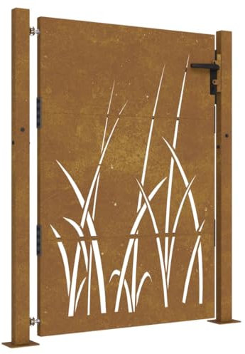 vidaXL Gartentor, Gartentür mit Gras-Design, Abschließbar Hoftor Eingangstor für Garten Terrasse, Tor Zauntor Gartenpforte, 105x130 cm Cortenstahl