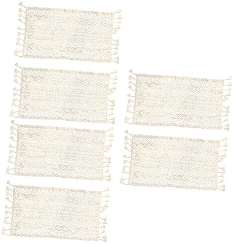 Cabilock 6 STK Rustikale Tischläufer Boho Tischset Gehäkelter Untersetzer Plattenauflage Spitzendeckchen Dekoratives Platzdeckchen Bauernuntersetzer Ghee-Spitze Weiß Französisch Spinnennetz