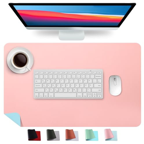 Weniubit Doppelseitige Schreibtischunterlage, Laptop Tischunterlage Großes Mauspad, Rutschfeste Wasserdichte Schreibtischmatten aus PU-Leder für Büro und Zuhause (Rosa/Hellblau, 60cm x 40cm)
