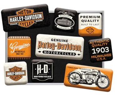 Nostalgic-Art Retro Kühlschrank-Magnete, 9 Stück, Harley-Davidson – Genuine Motorcycles Milwaukee – Geschenk-Idee für Biker, Magnetset für Magnettafel, Vintage Design | Original Harley-Davidson Lizenzprodukt (OLP), Magnetset für Magnettafel, Vintage Design, Geschenk-Idee für Biker