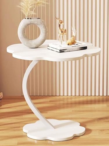 LITAITAI Flower Shape Small C-Shaped Side Table,Small Side Tables Bedroom, Sofa C End Table,Bedside Table for Living Room Kitchen Garden Bedroom, Accent Table (White)