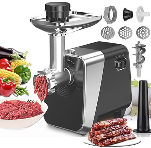 YhsPkh Viene La Picadora De Carne Eléctrica De 1600w, con 3 Cuchillas (Fina, Media, Gruesa), Máquina Trituradora De Alimentos para El Hogar, Extraíble Y Fácil De Limpiar