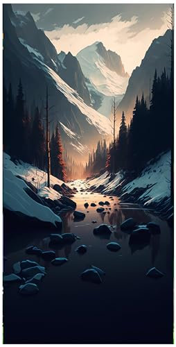 wandmotiv24 Türtapete Berge, Bach, Winter, Wald 100 x 200cm (B x H) - Selbstklebende Strukturtapete Sticker für Türen, Türfolie, Aufkleber, M1448