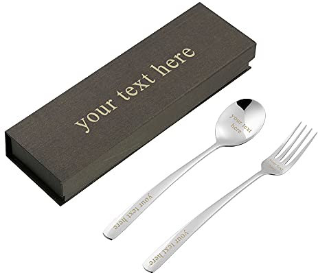 Lpraer Gabel und Löffel mit Gravur Personalisiert Name Besteckset aus 304 Edelstahl Liebe Einzigartige Geschenke für Beste Freundin Familie, 2-TeilIge in Geschenkbox