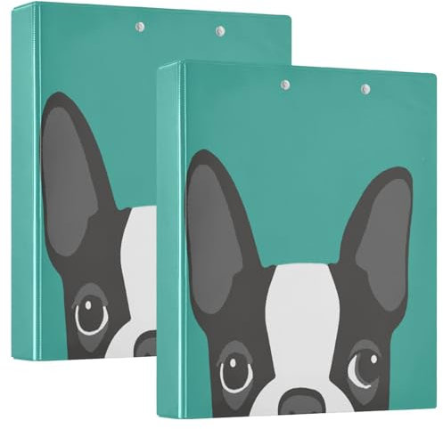 Quteprint Ringbuch mit 3 Ringen, Boston Terrier Hund, 3,8 cm, runder Ringordner mit 3 transparenten Innentaschen, Ordner-Organizer mit Klemmbrett für Büro, Zuhause, Schule, hält 200 Blatt, 1 Packung