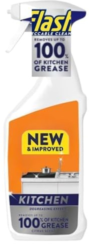 Flash Kitchen Impeccable Clean Degreasing Effect Kitchen Grease Remover, Citrus Scent 500ml x 1, Hob Sink Worktops Oven with Welari Thank You Card | (1pack)
