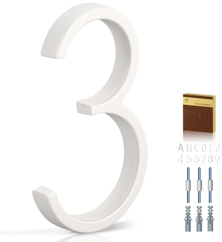YIPLED 5 Inch House Numbers for Outside, Metal Address Number 3- Modern Design, Weather-Resistant White Crystal Powder Coated Finish, Stain Resistant, No Paint Peeling (White)