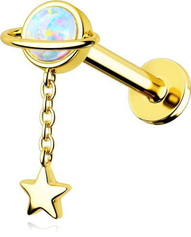 OUFER 16G Dangle Knorpel Ohrpiercing Stern Conch Piercing Ring 316L-Edelstahl Helix Piercing Planet Conch Piercing 8mm Ohrpiercing Helix Opal Lippenpiercing Innengewinde
