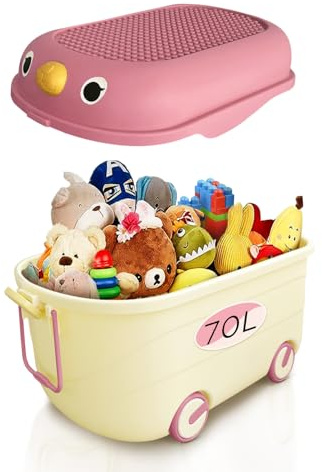 Froppi Toy Box Storage with Lid and Wheels, XL Size, 70L (Pink) | Stackable, Lockable, Large Capacity, Quality PP Plastic, Dog Toy Box, Toy Storage Unit, Kids Storage