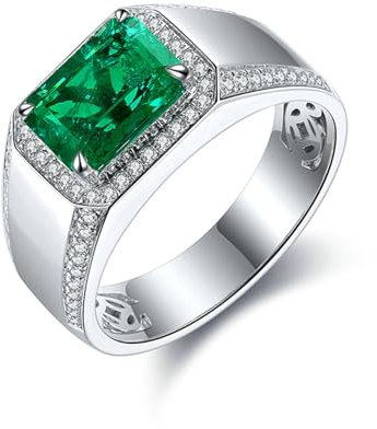 Bishilin Herren Ringe Weißgold 585 Echtgold, Hochzeitsringe mit 3ct Smaragd Siegelring Eheringe Trauringe Nickelfrei für Männer Gr.56 (17.8)