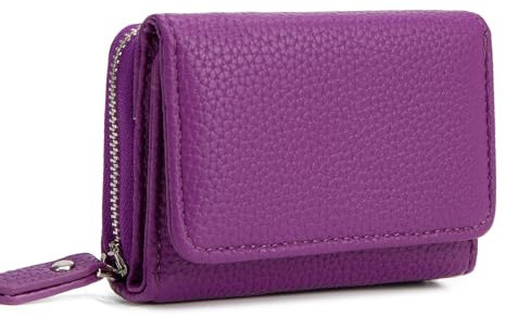CHAOFANXI Geldbörse Damen, Trifold Leder Kleines Portemonnaie für Frauen, Geldbeutel Damen Portemonnaie Kleine Brieftasche Geldbörse mit 6 Kartenfächern, 1 Banknotenfach und 1 Münzfach,Lila