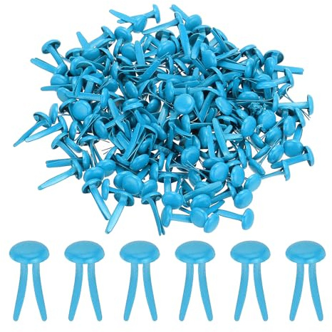 PATIKIL 100 Stück Papier Messingklammern Splinte Pastell Mini Metallbrads Rundkopf Beschichtete Befestigungselemente für Bastelkunst Scrapbooking DIY-Zubehör, Blau, 8 x 15 mm