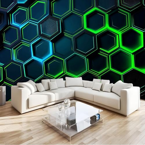 3D Effect Photo Wallpaper Geometry Hexagon Gradient Technology Mural Panoramic Wall Tapestry Large Photo Wallpaper Mural 350x256 cm Bedroom Eco-Friendly Wallpaper Decoration