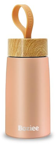 Boziee Gourde isotherme de 250 ml petite bouteille thermos pour boissons chaudes et froides Tasse à café sans BPA - Bouteille en acier inoxydable pour le plein air Quotidien (Orange-Rose)