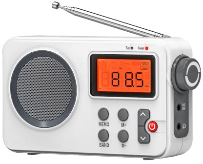 Hsthe Sea Radio multifunción: Receptor Mundial Am FM a batería con Pantalla Grande, función de temporización, Reloj Despertador, Fuente de alimentación USB y Radio a transistores en Color Blanco