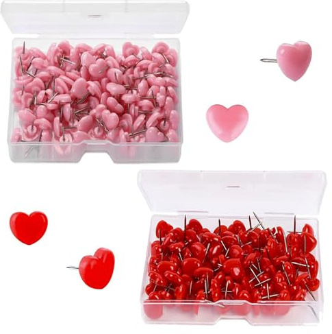 200 Stück Herz-Pinnnadeln für Korktafel, niedliche Pinnwandnadeln mit flachem Kopf, Reißnägel mit Aufbewahrungsbox für Zuhause, Schule, Büro, Pinnwand, Pinnwand, Wandbehänge