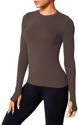 XDSP Langarmshirt Damen Sport Oberteil für Damen Yoga Tops Sport Gym Shirts Frauen Langarm Work Out Fitness Running Laufshirt Atmungsaktives Sportliches Slim Fit Sportshirt mit Daumenloch