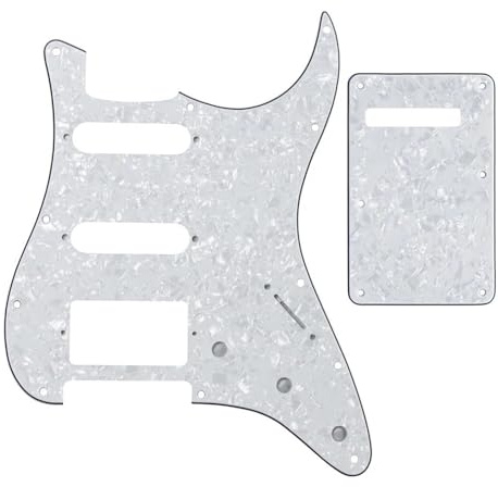 Pickguard und Tremoloabdeckung Set Set Mit 11 Löchern Für ST-E-Gitarren-Schlagbrett, SSH/HSS-Gitarren-Rückplatte Und Schrauben, Gitarrenteile(White 4)