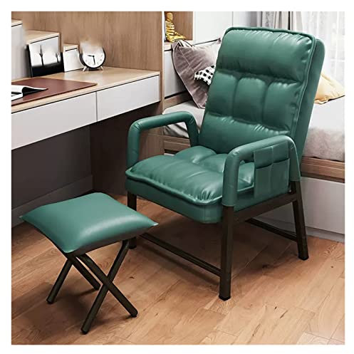 Moderner Ledersessel mit verstellbarer Rückenlehne und Ottomane, ergonomischer Loungesessel mit hoher Rückenlehne und Einzelliegesofa, bequemer Sessel mit dicker Polsterung, Grün, Größe: mit Ottoma