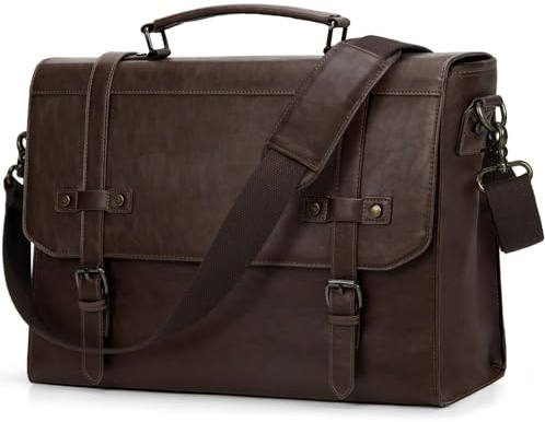 RAINSMORE Herren Messenger Bag 43,2 cm (17 Zoll), wasserdicht, Vintage-Leder, Laptop-Aktentasche, große Laptoptasche, Computer-Schultertasche für Büro, Business, Reisen, Uni, Kaffee