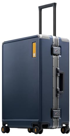 LEVEL8 Koffer Trolley mit Aluminium Rahmen,Hartschalenkoffer mit 4 Spinner Rollen,Doppelte TSA Schloss Mittelgroß Reisekoffer, 68L,Blau