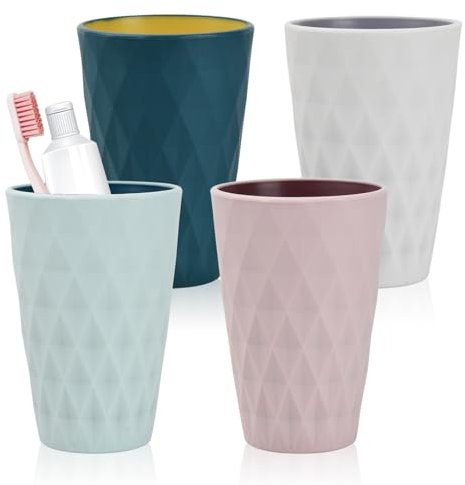 4 Bicchieri per Spazzolino Portatile,Porta Spazzolini Bagno, Bicchieri Portatili in Plastica,Riutilizzabile, Bicchiere da Bagno in Plastica, Semplice Stile Nordico, per la Casa,Viaggi e il Campeggio
