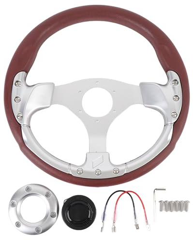 13in Universal Racing Lenkrad, Stoßfest Aluminium PU Leder Sport Style Lenkrad für Fahrzeug mit 6 Loch Naben Adapter (SILVER
