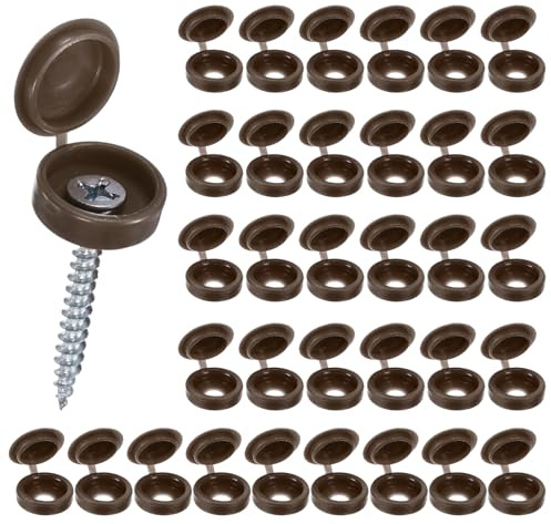 M METERXITY 100-Pack Plastic Hinged Screw Cover Caps, 4mm Shutter Screws with Caps, Fold Snap Washer Covers, Washer Flip Protection Covering M3 M4 M5 Screws Heads [Coffee Brown]