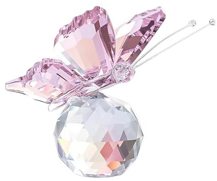 GmwyCzV Mariposa Voladora de Cristal,Escultura de Mariposa de Cristal con Base de Bola de Crystal,Figuras de Butterfly de Crystal Hecha a Mano,Adornos for El Hogar de Salón y Dormitorio (Rosa)