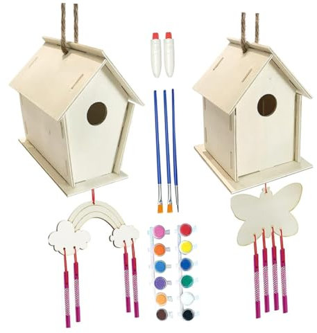 VICASKY Unfertiges Vogelhaus Windspiel Satz Aus Holz Kinderbasteln Selbstgemacht Bastelset Zum Bauen Und Bemalen Kreatives Windspiel Ornament Für Indoor Und Outdoor
