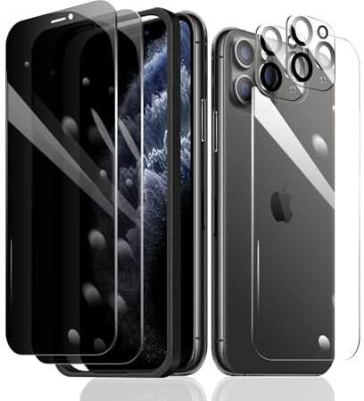 Fylnatc 2×Privacy Screen Protector for iPhone 11 Pro Max + 2×Camera Lens Protector + 1×Back Tempered Glass Film + 1×Installation Frame, Anti Spy 9H Hardness Bubble Free Impact-Private Protection