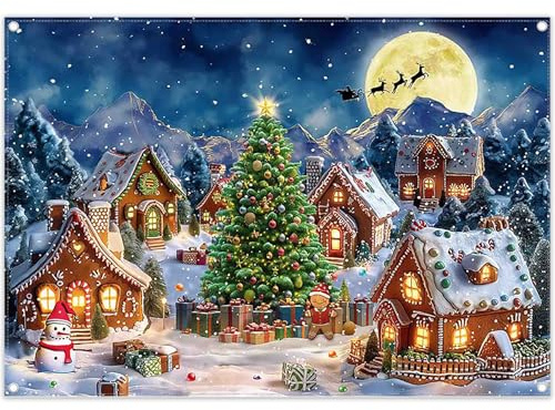 Luminora 2,1 x 1,5 m Hiver Noël Maison en Pain d'épices Village Ville Toile de Fond Père Noël Bonhomme de Neige Élan Fond Anniversaire Baby Shower Décor Fête Photo Bannière