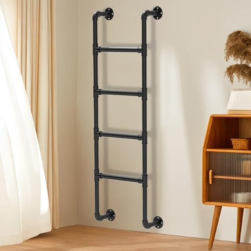 Dachbodenleiter zur Wandmontage, 2,1 m Höhe, Feuerleiter, 150 kg Traglast, schwarz, 104,1 cm