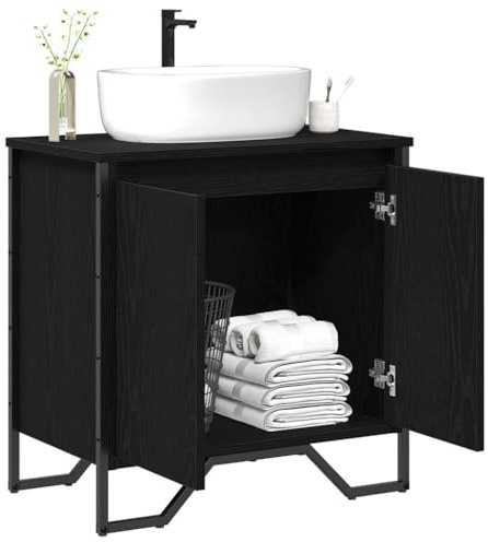 vidaXL Badrumsskåp med handfat med lagring Svart Ek 60 x 35 x 60 cm, Modern badrum, rektangulär design, hållbar cabinet, praktisk förvaring, chic tvättställ, urban stil