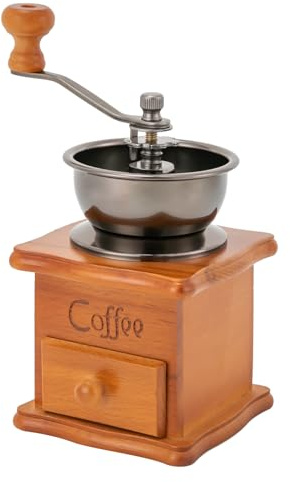 Kaffeemühle Manuell,Braun Retro Manuelle Kaffeemühle Auf Holz mit Tragbar Handkurbel Handheld Kaffeemühle Edelstahl,Handmühle Für Kaffeebohnen