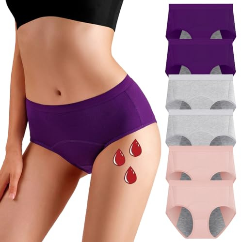 Aocase Culotte Anti Fuite urinaire Femme Lavable, Culotte Anti-fuites Physiologique en Coton de Protection, Respirant Étanche, Incontinence urinaire Femmes, Taille Mi-Haute Slips Lot de 6,N36,XXL