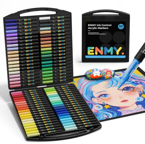 ENMY 80 Colours Acrylic Paint Pens, Brush Tip Markers for Anime & Manga