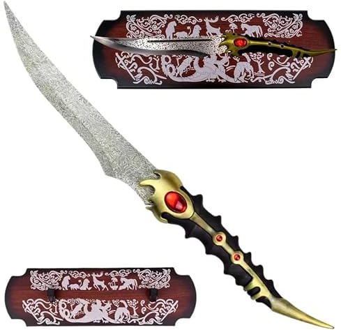 AMONT Daga Catspaw de Arya Stark, 49 cm, Hoja de Acero Inoxidable con Acabado Damasco, Base de Madera Incluida