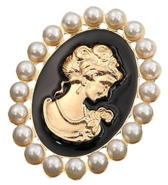 Viktorianische Kamee-Brosche mit Strasssteinen und Perlen, Akzent für Frauen, eleganter Vintage-Schmuck, Retro-Kamee-Brosche mit Perlen-Akzent, Large, Wie beschrieben