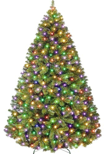 180cm Künstlicher Weihnachtsbaum Fraser Tanne mit 250 Mehrfarbige Lichter & 9 Modi, Scharnierte Zweige 760+ Tipps, Künstlicher Weihnachtsbaum enthält Ständer mit Fußschalter für Ferienhaus Dekor