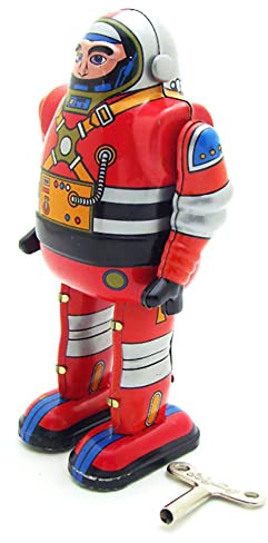 AYUNJIE Retro Wind Up Toy MS650 Astronaut Robot Creative Tin Toys Vintage Kids Gift for Boys Girls Parent-Child Interaction (red)