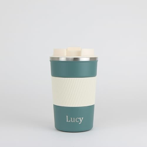 cribstar Personalised Engraved Insulated Travel Mug | Stainless Steel Tumbler | Double-Walled Tea/Coffee Cup | Leak-Proof & Reusable | Keeps Hot 12h / Cold 24h | Thermal Mug (Forest Green, 380ml)