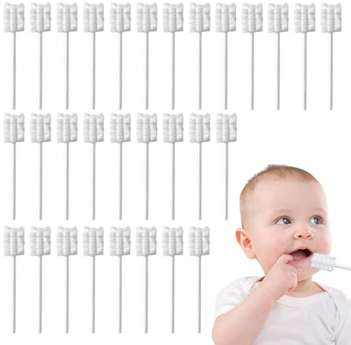 KZAQW 30 Piezas de Hisopos de Gasa, Limpiador Bucal para Bebés, Cepillo de Dientes Suaves, Limpiador de Lengua