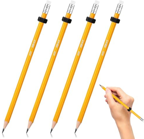 4 pz Matita filettata ADHD, in legno con dado di decompressione, matite in legno filettate per adulti, lavoro, studenti, sollievo dall'ansia, silenzioso(Argento/nero)