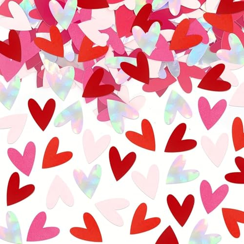 Ovanda 100 Stück Herz Konfetti Glitzer, Konfetti Bunt Hochzeit, Hochzeit Rot Konfetti Metallisch Folie Herzen Streudeko Pailletten Confetti für Valentinstag Jahrestag Geburtstag Tischdekoration Papier