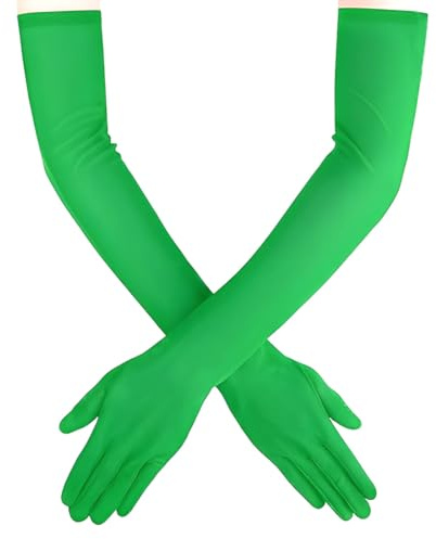 VONJUMA 1 Paar Handschuhe Lang Handschuhe Elegant Damen Satin Classic Abendhandschuhe 1920Er Handschuhe Für Classic Opera Party Halloweenkarneval Kostüm Grün