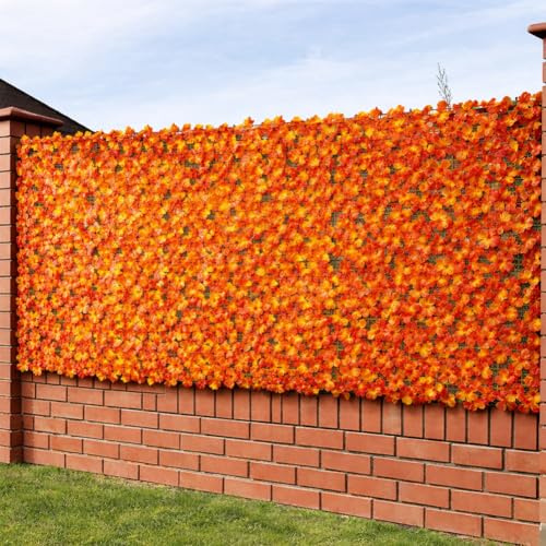 BAKAJI Siepe Artificiale Sintetica da Parete, Rotolo Frangivista Ornamentale da Muro, Ringhiera, Decorazione Anticaduta per Terrazzo, Balcone, Giardino, Esterno, 1 x 3 Metri (Foglie Arancio)