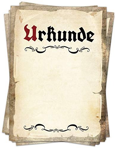 Urkundenpapier DIN A4 im Set (10 Blatt) Aufdruck Urkunde Alte Schrift für Zertifikat, Brief, Auszeichnung, Urkunden für Vereine, Firma, Hochzeit