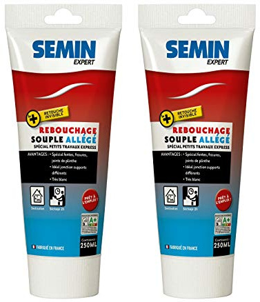 SEMIN Enduit de Rebouchage Allégé Blanc 250 ml – Prêt à l’Emploi – Rebouche Trous & Fissures – Séchage Rapide 2H – Sans Retrait – Murs & Plafonds Intérieur - Lot de 2